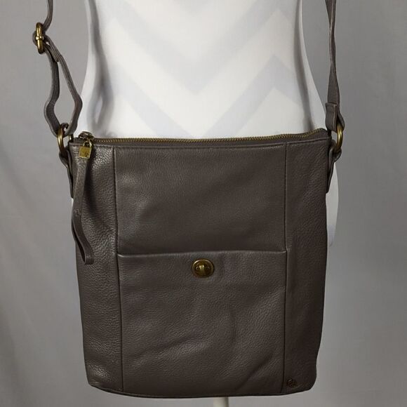 Elliott Lucca Gray Leather Shoulder Bag - Picture 1 of 10